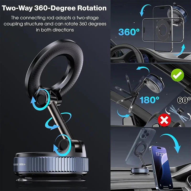 MagSnap™ Suction Magnetic Phone Holder – 360° Adjustable MagSafe Car Mount